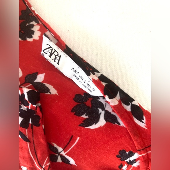 Zara Angel Red Floral Tiered Skirt Long Puff Sleeves Maxi Dress Size S - Picture 9 of 12